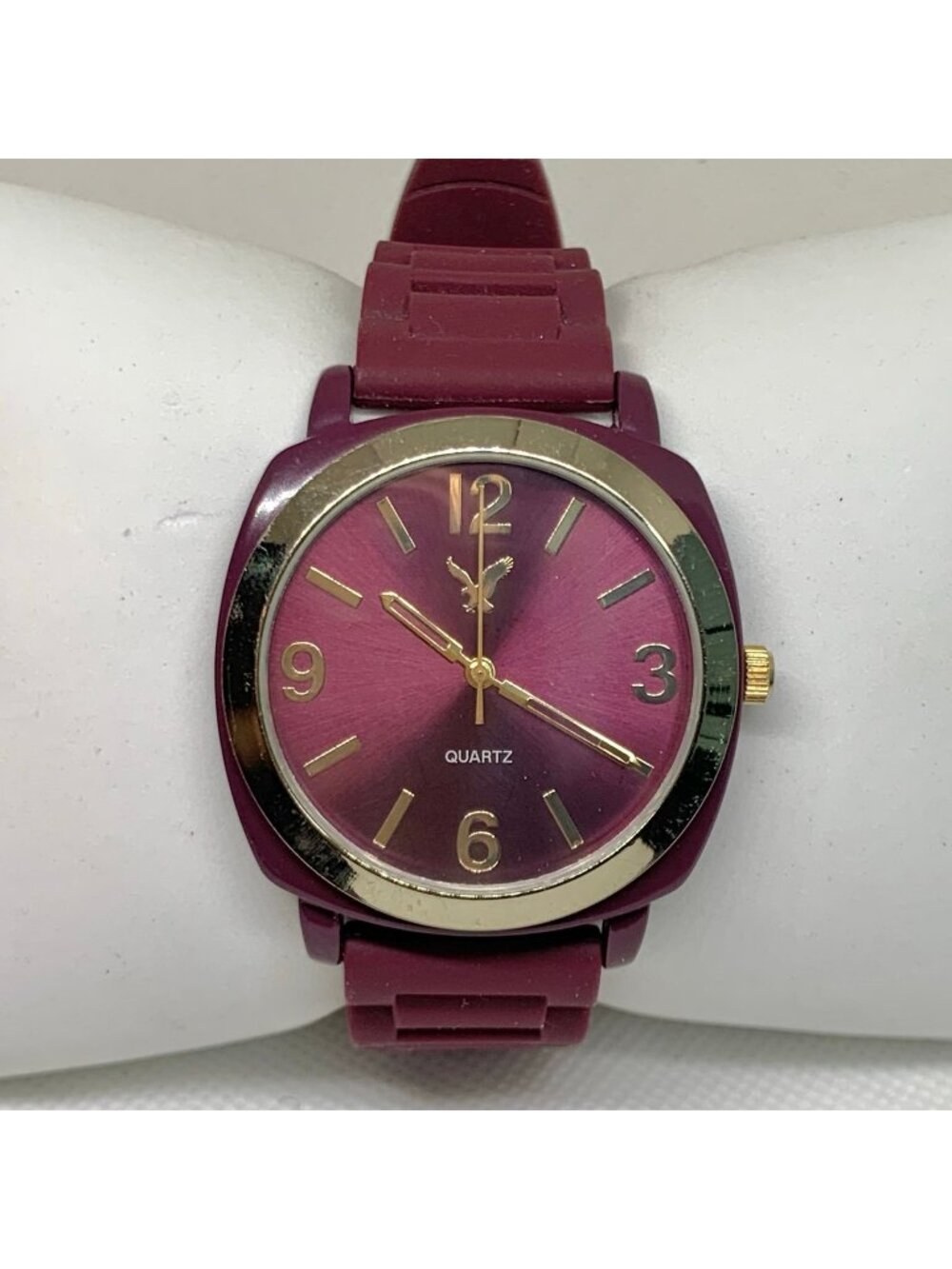 Eagle burgundy gold tone women’s watch 40mm Quartz analog silicone band running